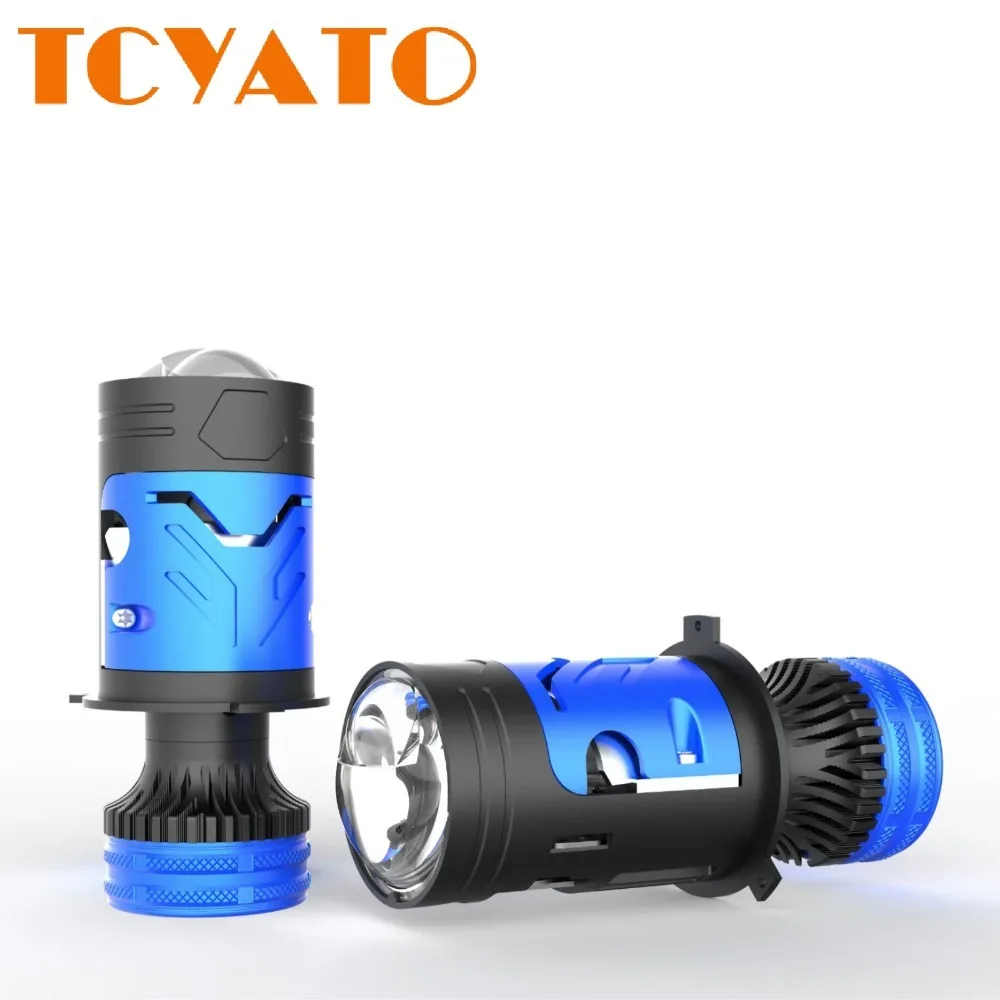 

TCYATO Single LED Car Headlight with Blue Dual Beam Lens, Front Headlight Single Cup Motor H4 Direct-Beam Fish Eye Bulb