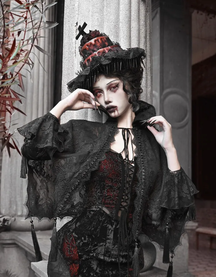 Blood Supply Original Gothic Black Embroidered Classical European Court Cloak Folk Cape Summer Beach Sun-proof Cloaks