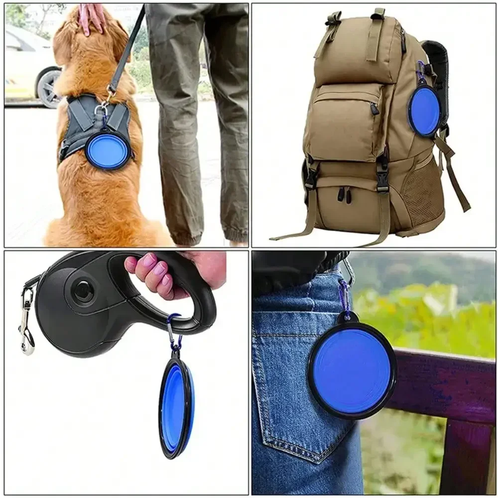 2026 Folding Portable Silicone Dog Feeder Bowl 2 In 1 Pet Dispenser Outdoor Travel Dog Cat With Carabiner Bottle Food Water Container image 6