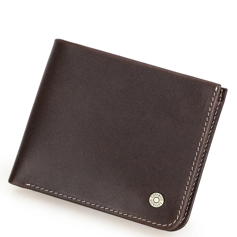 New Fashion Anti-theft Brush Full Grain Cowhide Fashionable Ultra-thin Men's Genuine Horizontal Leather Wallets Men's Card Bags