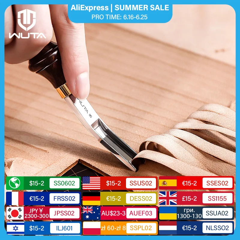 

WUTA Wide Edger Skiver Edge Beveler DC53 Steel Leather Skiving Thinning Trimming Leather Tool Ebony Handle Convex Grind