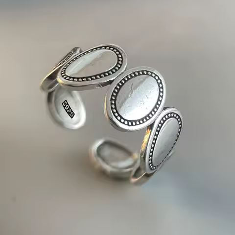 925 Sterling Silver Rings For Women Men Wide Vintage Oval Round Open Ring For Birthday Party Gift