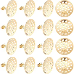 20Pcs Stainless Steel Stud Earring Findings Blank Earring Posts with 0.8mm Pin and 1.5mm Loop Hole Golden Color Sieve Bas