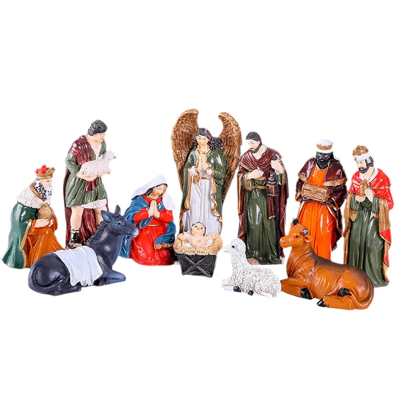 Christmas Nativity Scene Figurines Set Holiday Season Decor Easy to Use Resin Decorations Xmas Sculptures for Fireplace Bedroom