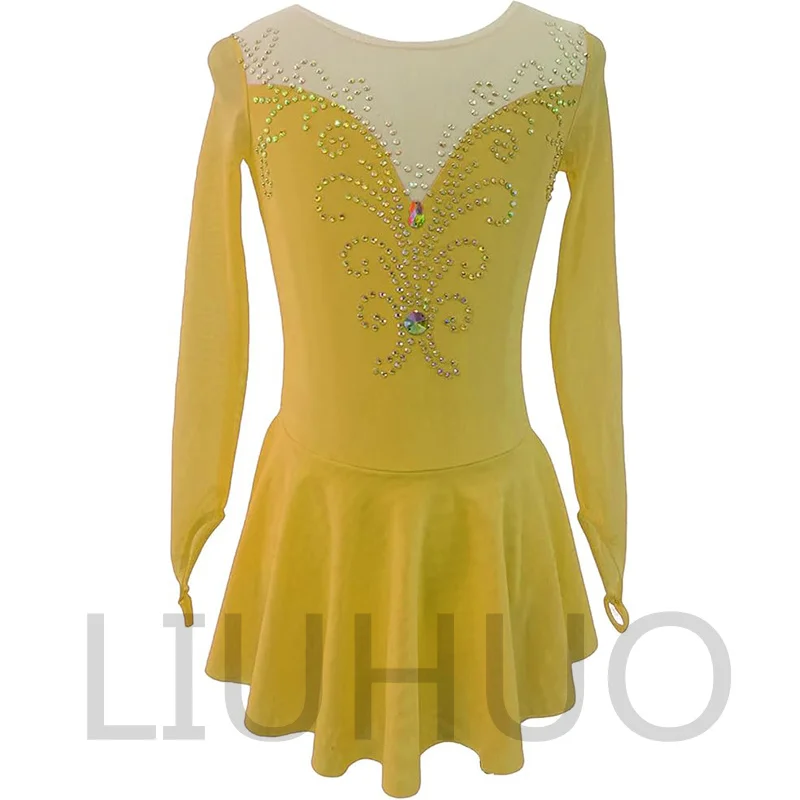 

LIUHUO Ice Figure Skating Dress Girls' Elegant Handmade Crystal Long Sleeves Competition Womens