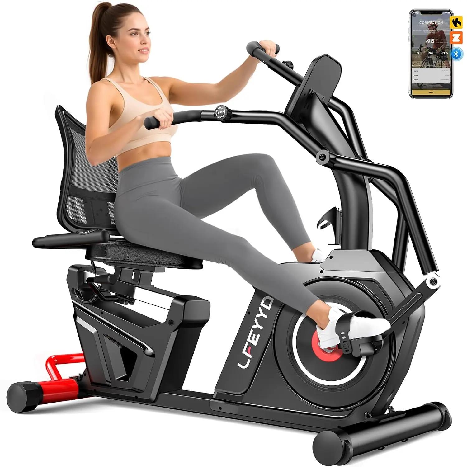 Recumbent Bike with Arm Exerciser, 16-Level Magnetic Resistance, 450LBS, Bluetooth, LCD Monitor, Cardio & Therapy, Customized