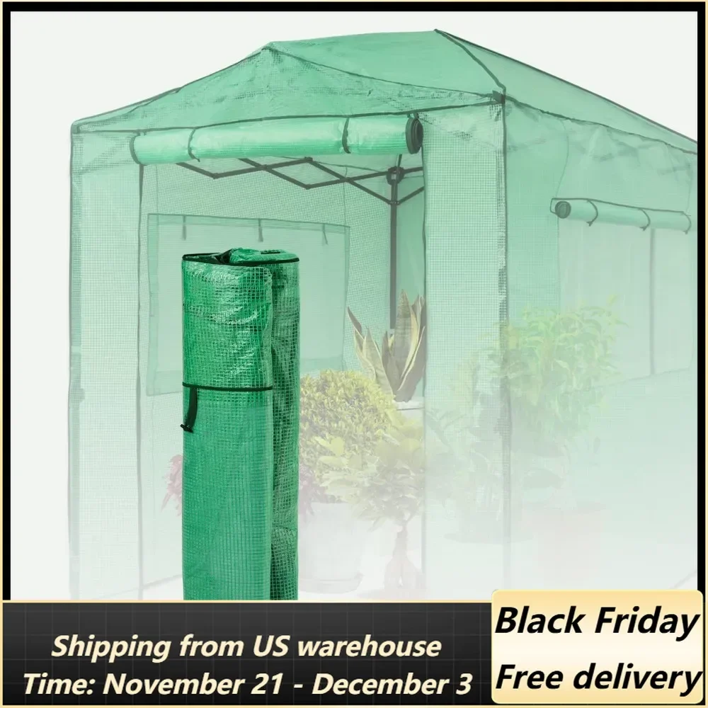 Replacement Cover for Portable Walk-in Greenhouse, Front and Rear Roll-Up Zipper Entry Doors and 2 Large Roll-Up Zipper