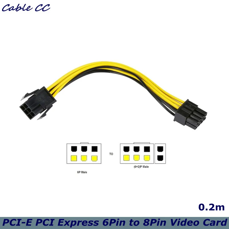 PCI-E PCI Express 6Pin to 8Pin Video Card Extension Power Cable for Graphics Adapter