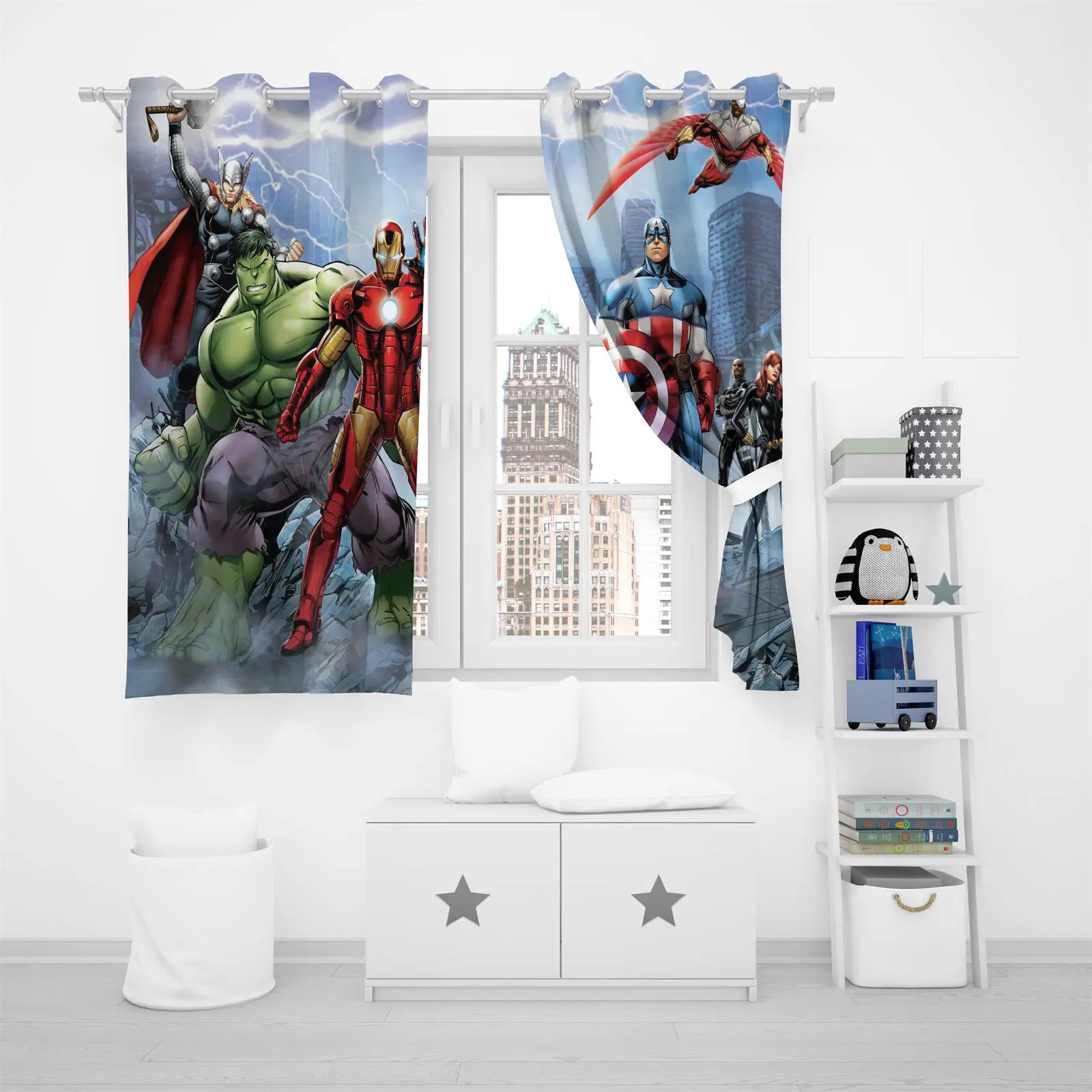 Marvel, The Avengers 100% Polyester Curtain Bedroom Curtains For Living Room Balcony Screen Dustproof Perforated Home Decor