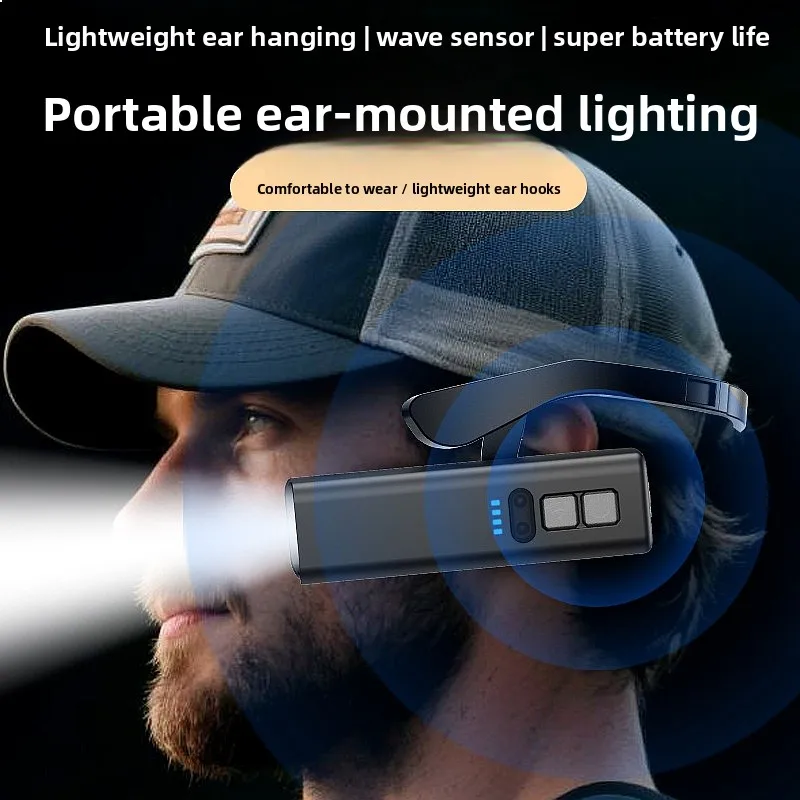New Earhook Headlamp USB Rechargeable Motion Sensor Bright Work Light Fishing Running Headlight