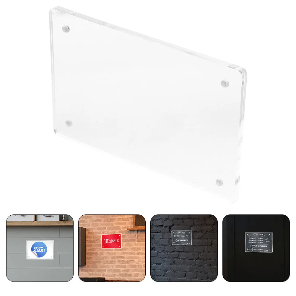 Clear Acrylic Business Card Display Stand Magnetic Sign Holder Tabletop Nameplate Rack Office Restaurant Wall Mountable