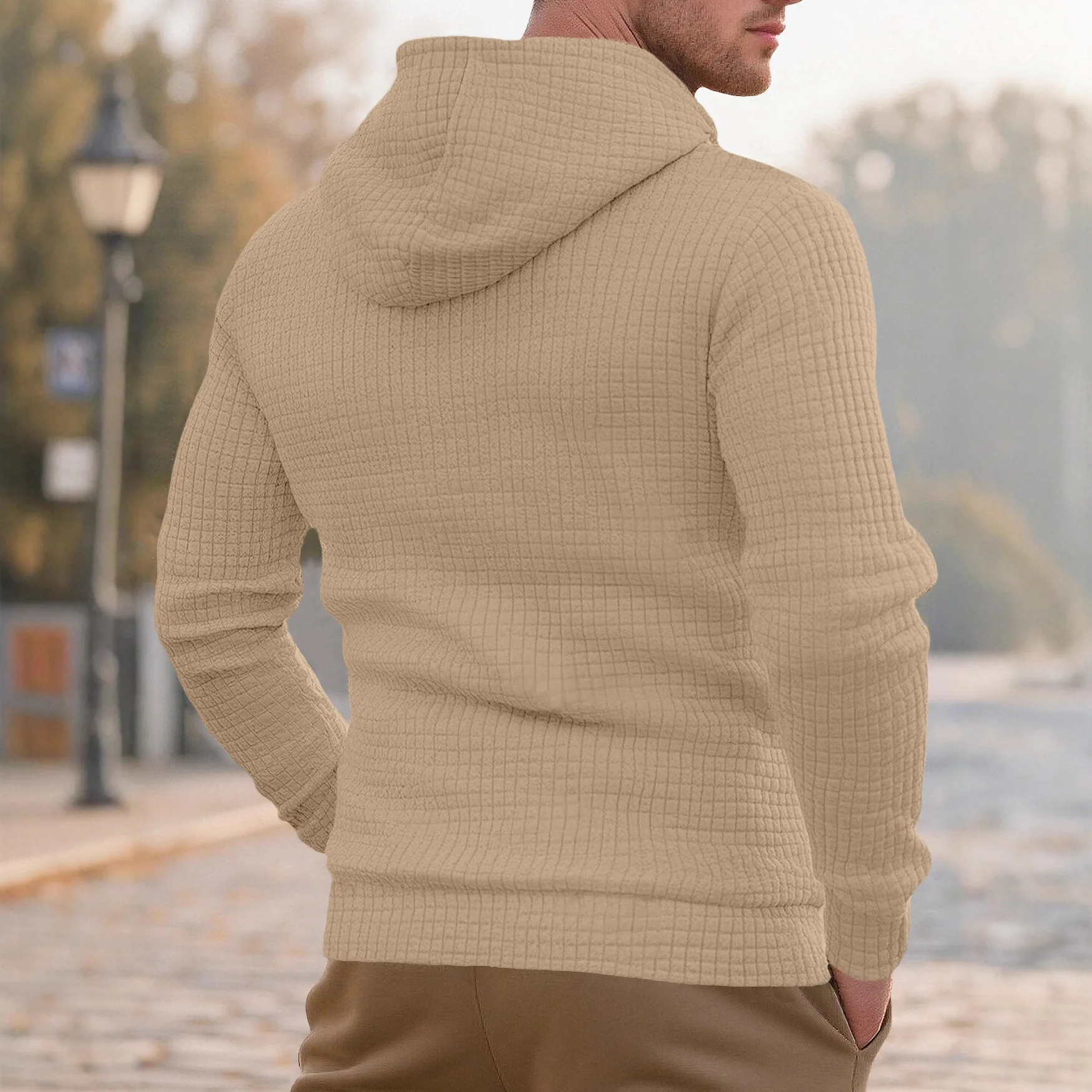 

Men's Autumn and Winter Plaid Hooded Sweater Casual Retro Loose Drawstring Pullover Long Sleeve Cw41116