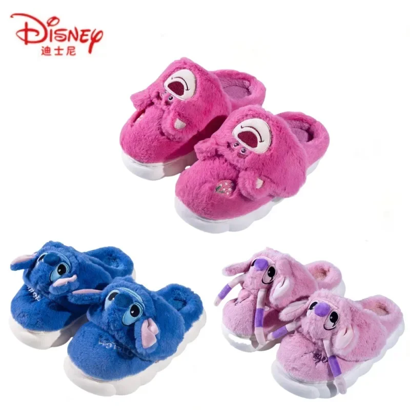 Disney Stitch Angel Plush Slippers Cartoon Lotso Cute and Fashionable Soft Home Shoes Bedroom Can Be Worn Outside Holiday Gifts