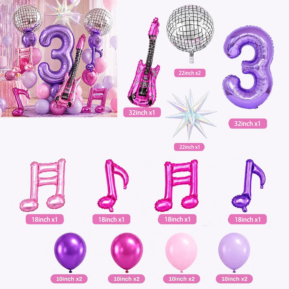 17-teiliges Kpop-Geburtstagsdekorationsset mit Discokugel, Musikgitarre, Ballon, lila Mädchen-Geburtstagsparty-Geschenken, Baby-Shower-Party-Zubehör – Detail 7
