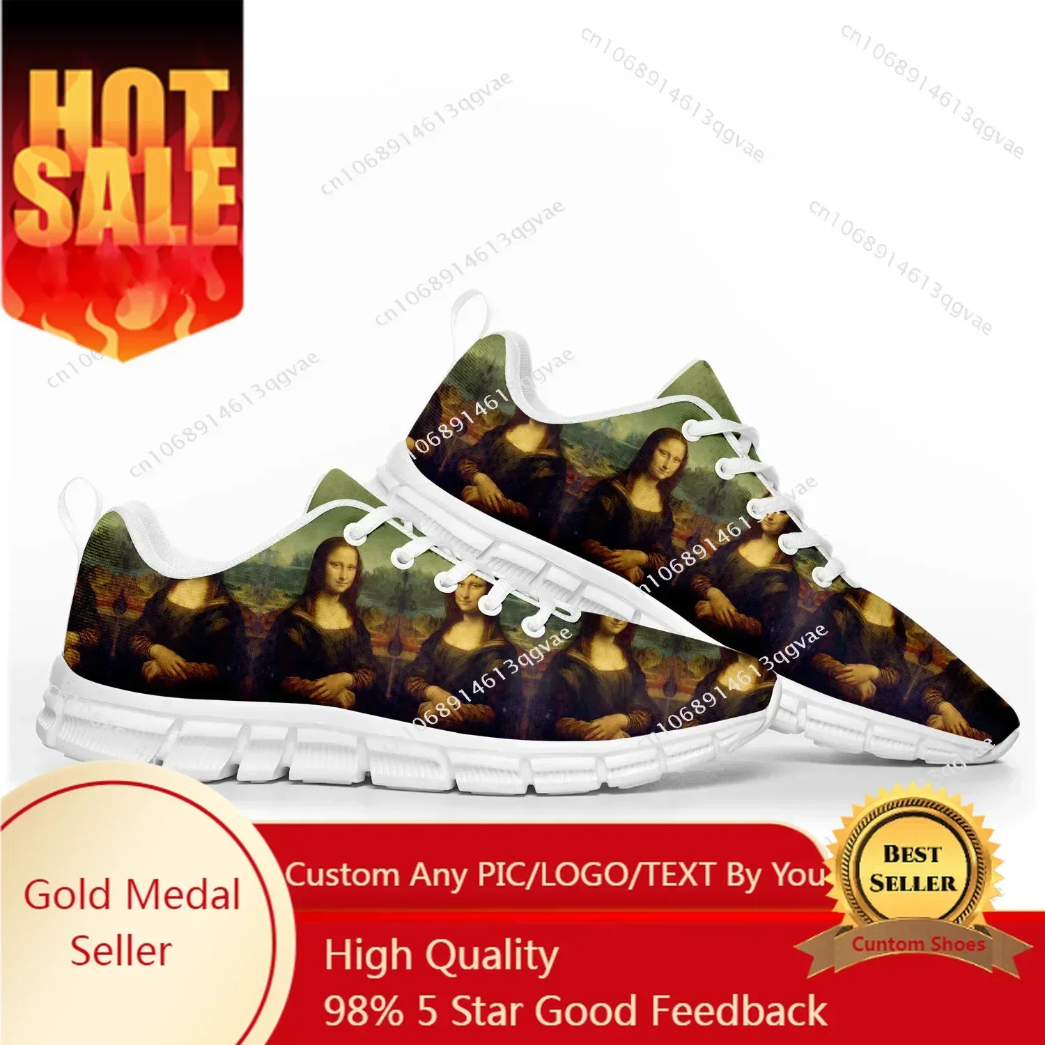Mona Lisa Sports Shoes Mens Womens  Customized Sneakers Casual Tailor Made Shoe High Quality Couple White