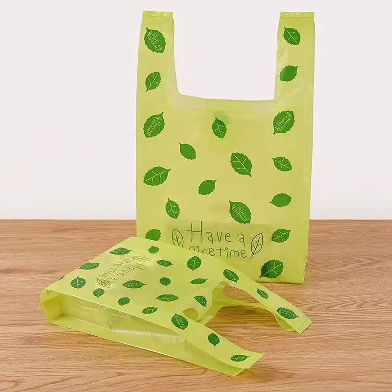 50Pcs Clear Packaging Bag Plastic Green Small Leaf Shopping Gift Bags For Jewelry Candy Store Small Business Supermarket