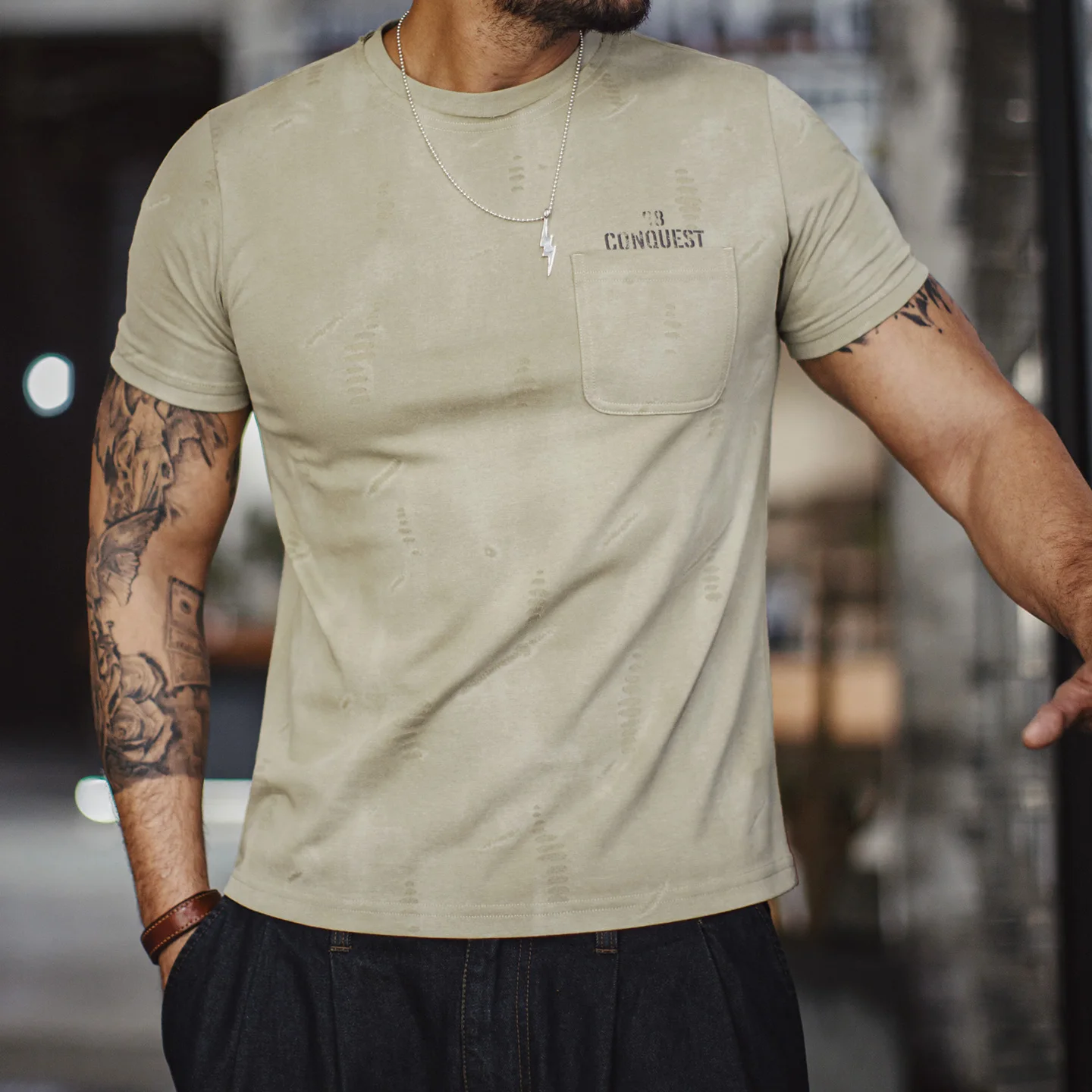 Maden Men's T-Shirt Workwear Square Pocket Letter Print Crew Neck Casual Short Sleeve Summer Lightweight Streetwear Top