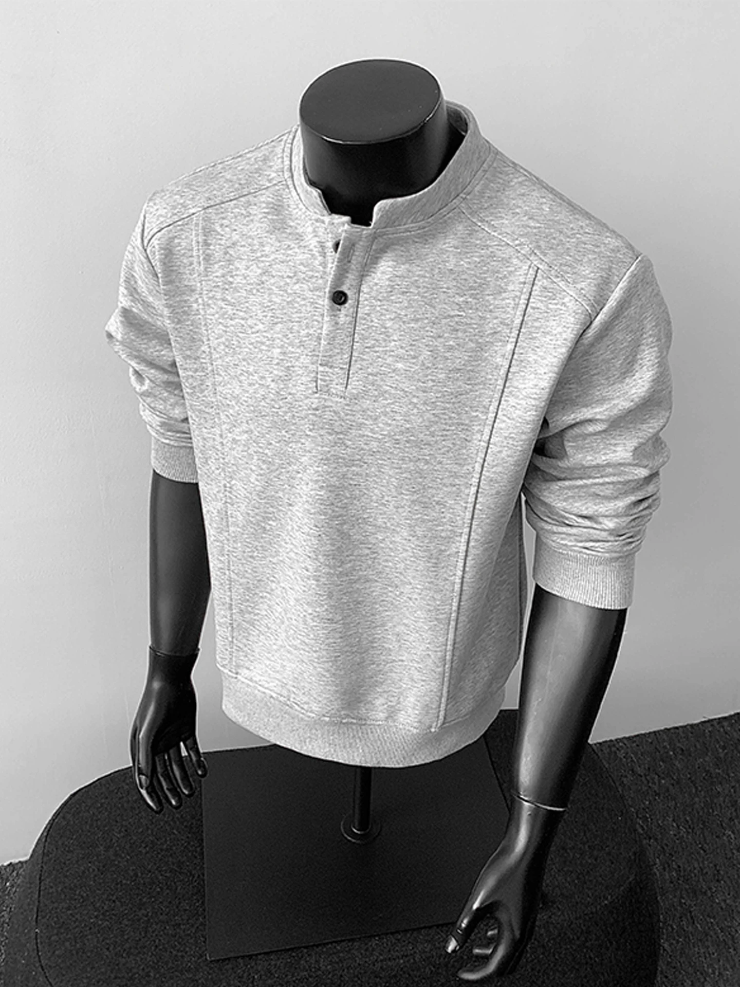 

Мужская толстовка с воротником Генри ор Све Лонг Свек Повседневная внутренняя одежда Удобный свободный топ из полиэстера на осень-зиму