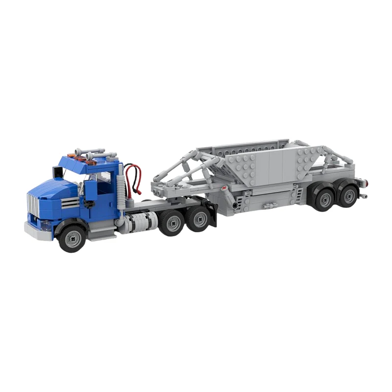 MOC Day Cab Tractor with Horizontal Dumper Trailer Building Blocks Set Technical Engineering Heavy Duty Truck Model Toys