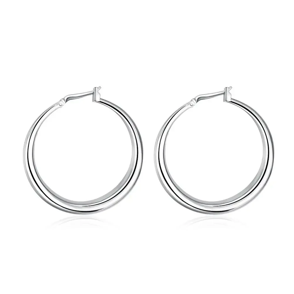 925 Sterling Silver 33mm Big Circle Round Hoop Earring For Women Unusual Earrings 2024 Trend Christmas Jewelry