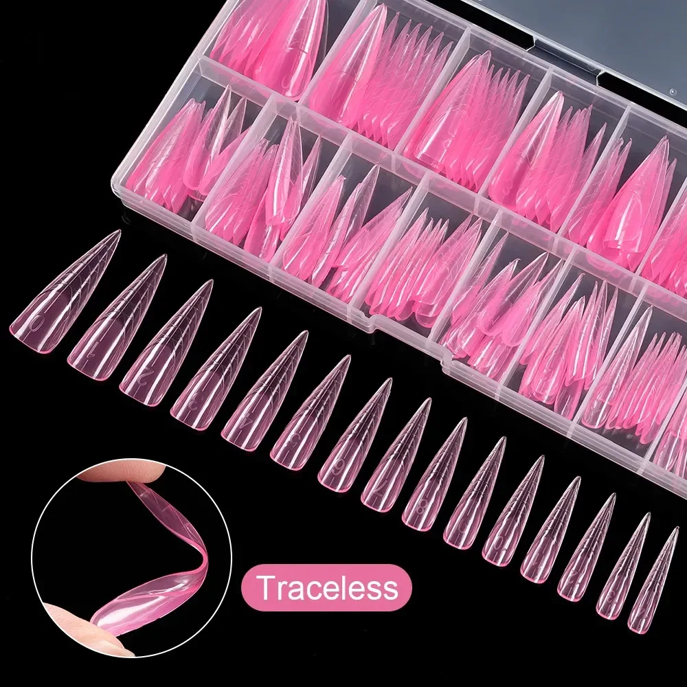 150pcs Pink Dual Nail Forms Almond Shape Extension Structure Full Cover Stiletto False Nail Tips Molds for French Nails Design