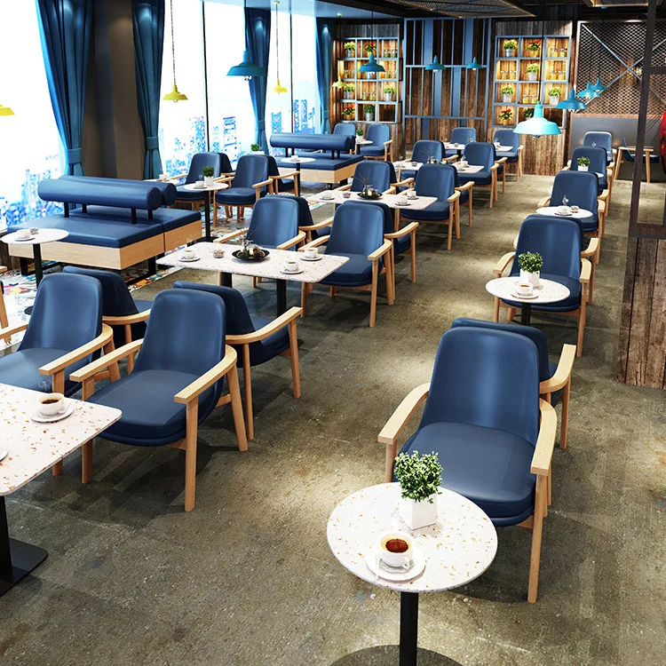 Cross-border export simple negotiation area leisure tables and chairs solid wood chairs coffee shop milk tea shop dessert