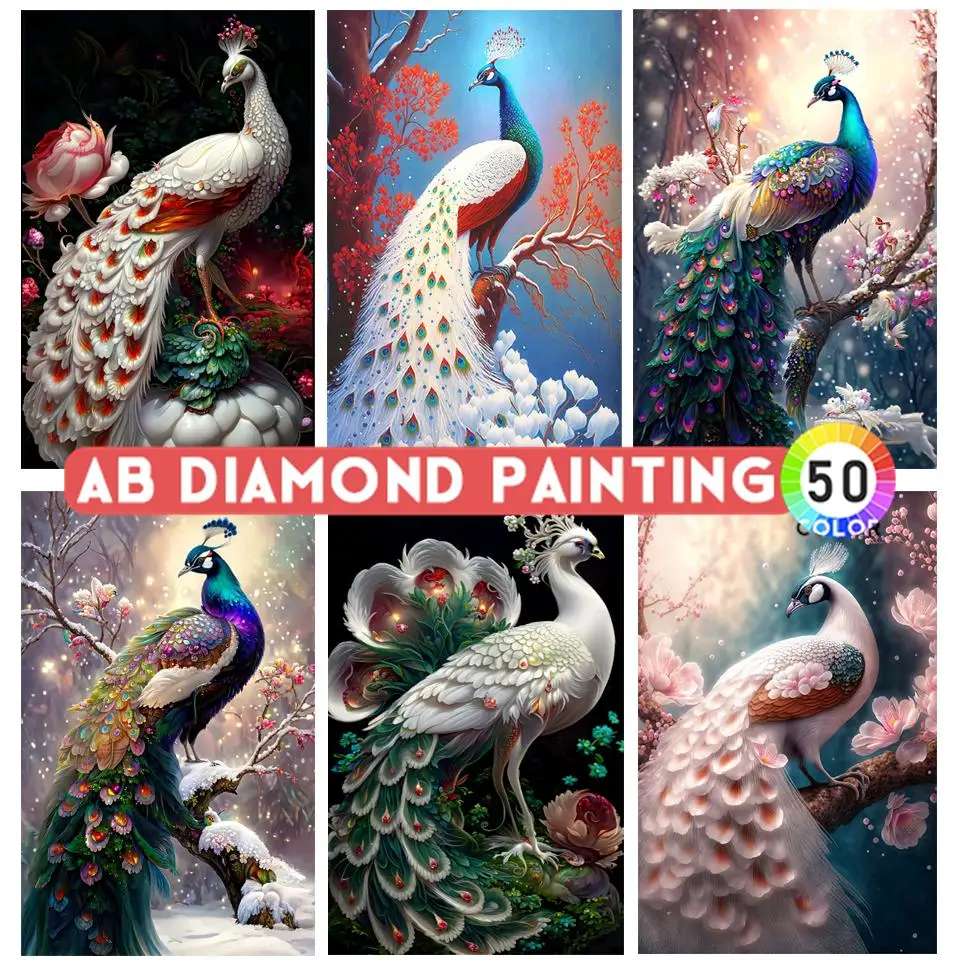 Mosaic AB Diamond Painting Colour Peacock 5D Diamond Embroidery Home Decoration DIY Rhinestone Needlework Cross Stitch Kit