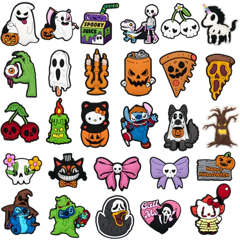 7-112pcs Halloween Ghost Mom PVC Shoes Charm Alligator Charm Accessories Fit Bracelet Wristband Kids Girl Boys Love Party Gifts
