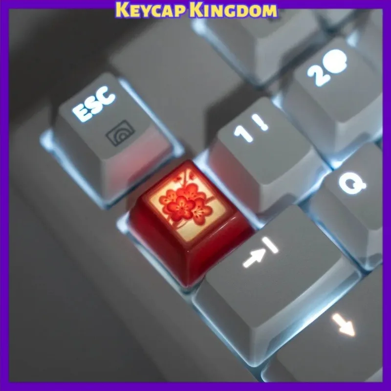 Original Plum Blossom High-Temperature Linglong Glaze Ceramic Keycaps Handmade DIY Artisan Keycaps Gift for Mechanical Keyboard