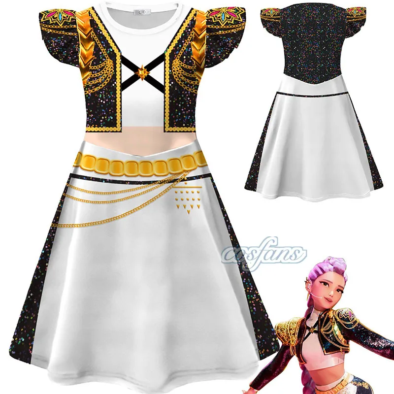 Kpop zoey cosplay vestidos meninas halloween demônios caçadores rumi traje vestido de poliéster moda crianças cantor mostrar vestido de festa
