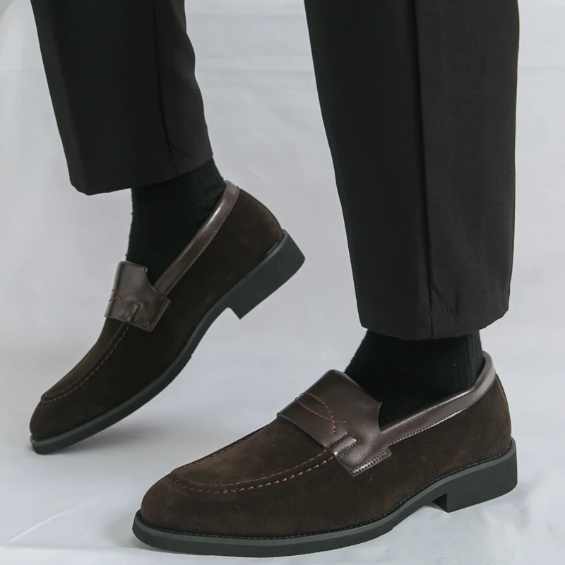 Seasons Men Business Loafers Black Brown Men Casual Comfortable Suede Fashionable Small Leather Shoes Social Shoes Sizes 38-46