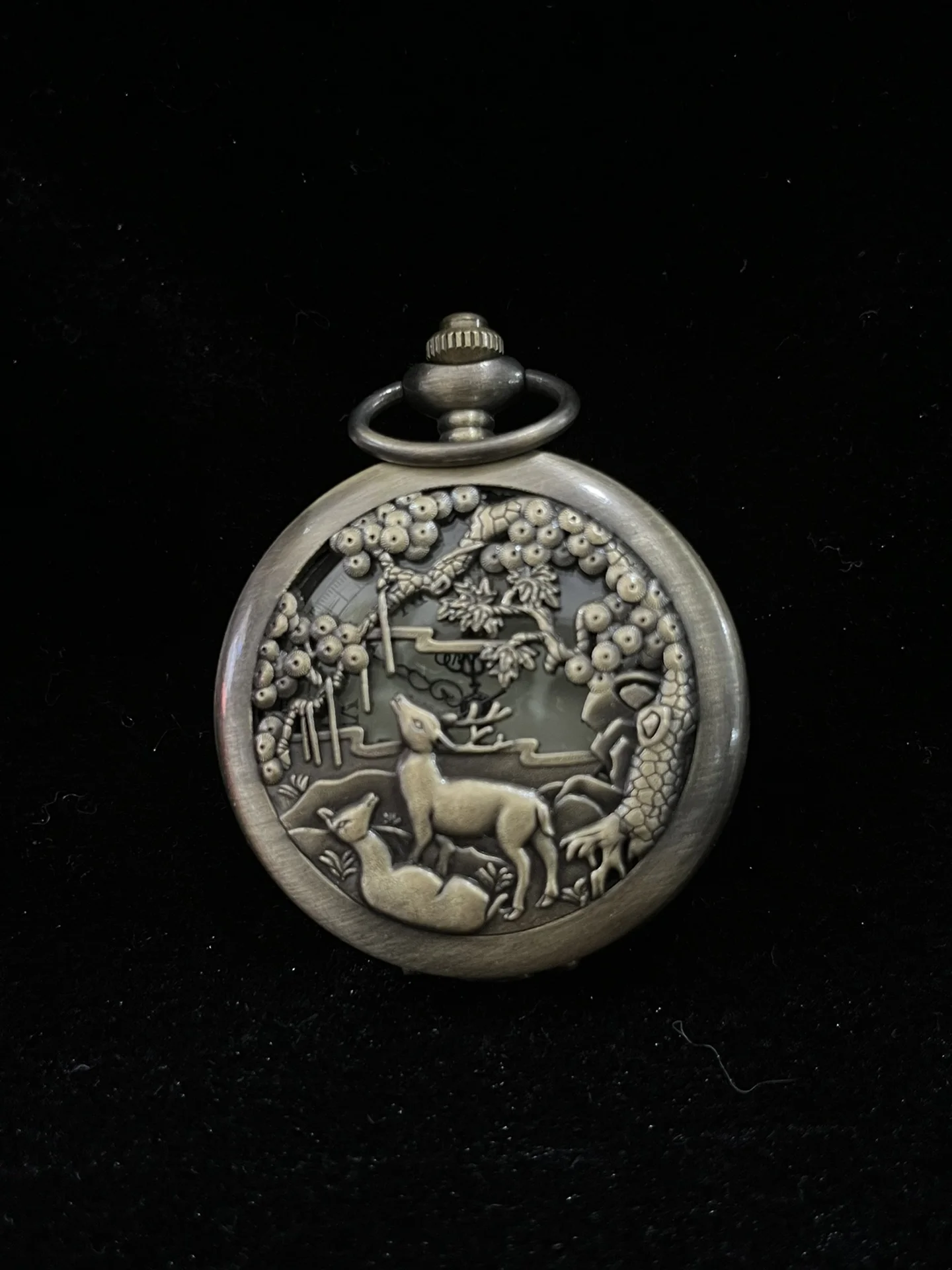 Φ45mm 19 Century Single Opening Copper DEER Mechanical Pocket Watch Normal Working