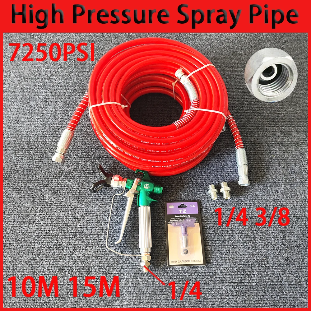 

Airless Paint Spray Hose Kit Spray Gun 1/4 3/8 BSP High Pressure Double-Layer Fiber-Nylon Tube w/ 517 Tip and Tip Guard ﻿