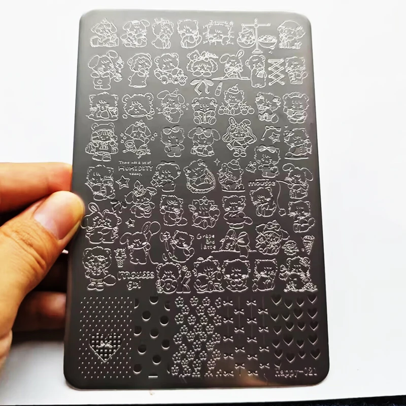 

Пластина для штамповки ногтей с изображением кота и медведя, бабочка, цветочный узор, шаблон для ногтей, английский алфавит, паук, трафарет для дизайна ногтей, инструмент для штампа