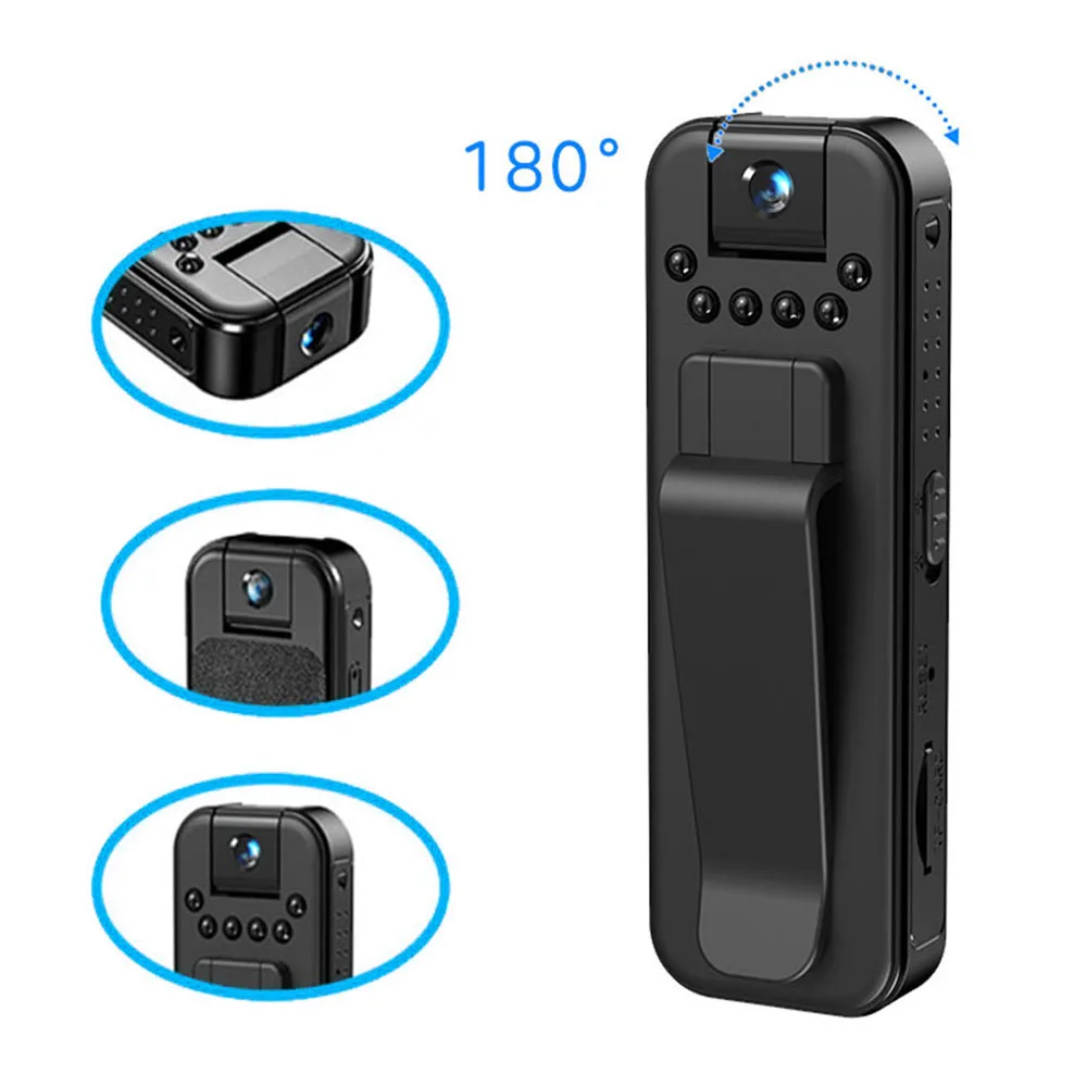 HD 1080P 180° Rotatable Lens Mini Camera Portable Small Digital Video Recorder Police BodyCam Infrared Night Vision Camcorder