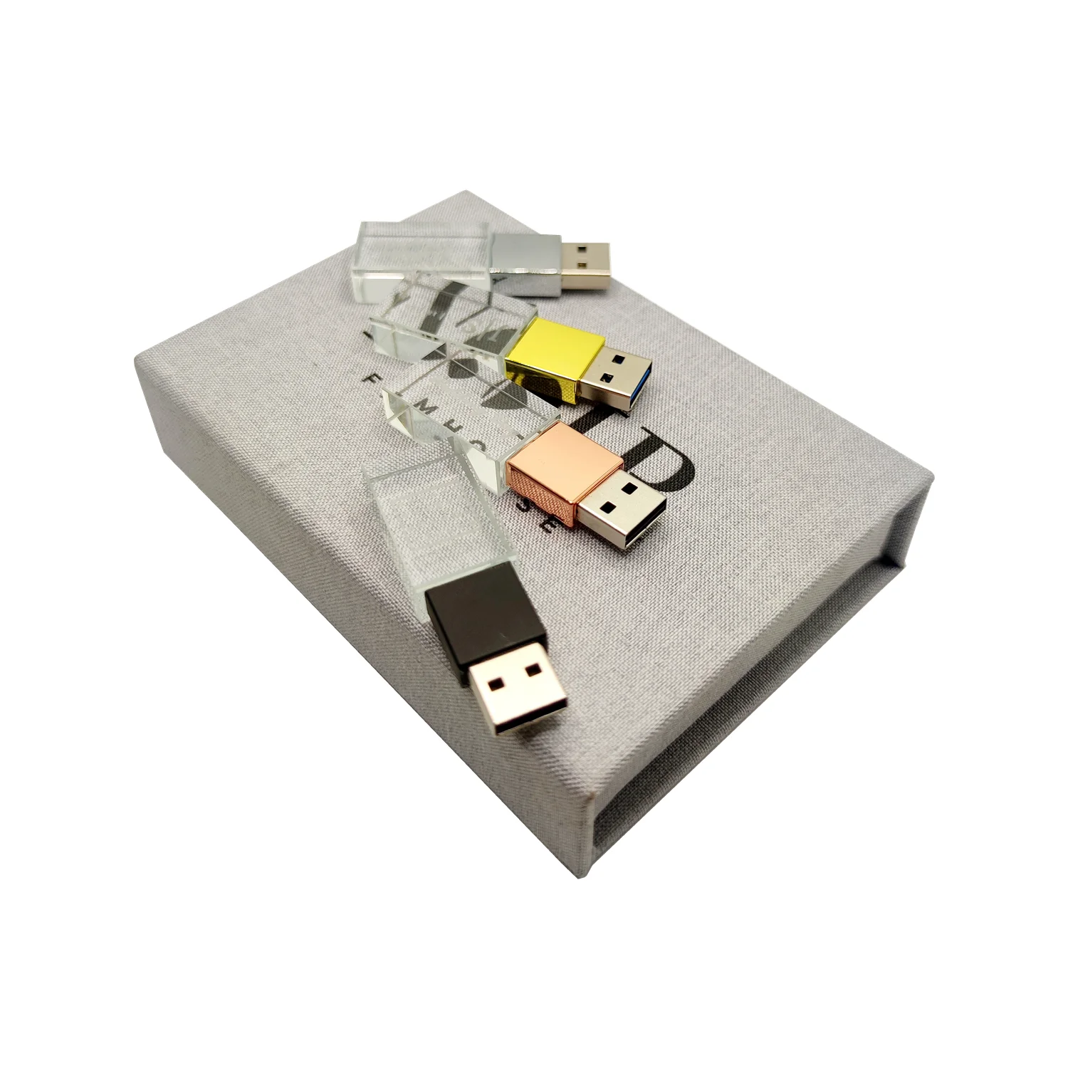 Free Custom Color Printing LOGO Linen Album Box and Color Metal Crystal USB3.0 16GB 32GB 64GB 128GB