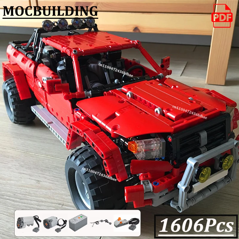 1606Pcs Off-Road Truck with PF Blocks Motorised Car with LED light MOCBUILDING Technology Vehicle with Motors Construction Toys