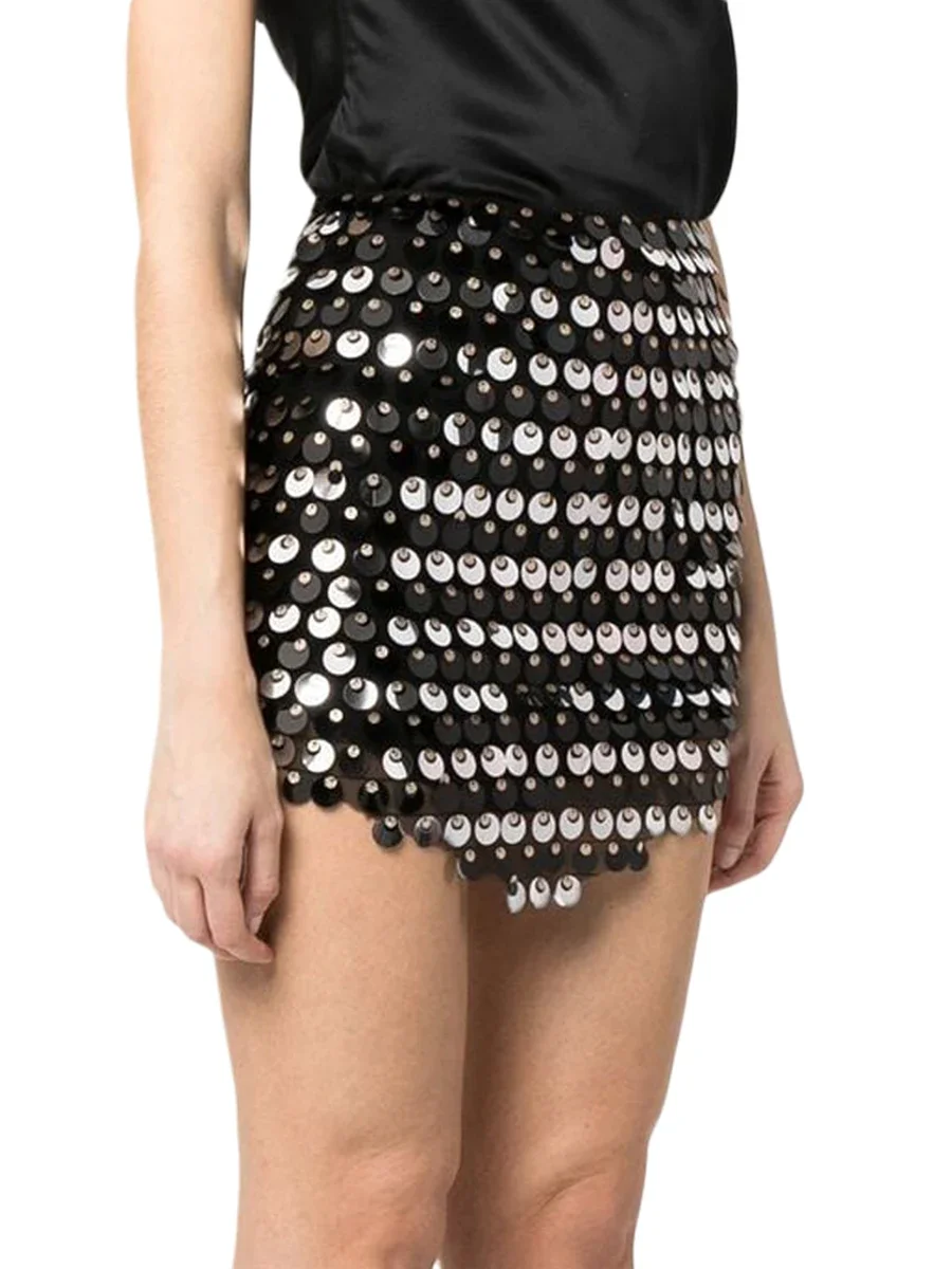 Women Summer Black Mini Sequins Skirts Shiny Sequined Holiday Sexy Slim Short Skirt for Christmas Events and Holiday Parties