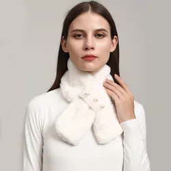 Faux Rabbit Fur Scarf Winter Warm Neckerchief Women Pearl Solid Color Neck Muffler Ladies Thick Scarves