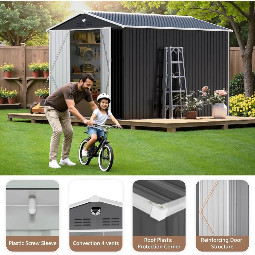 

10x12 FT Outdoor Storage Shed, Metal Sheds & Outdoor Storage, Waterproof Sheds with Lockable Doors for Backyard (No Window)