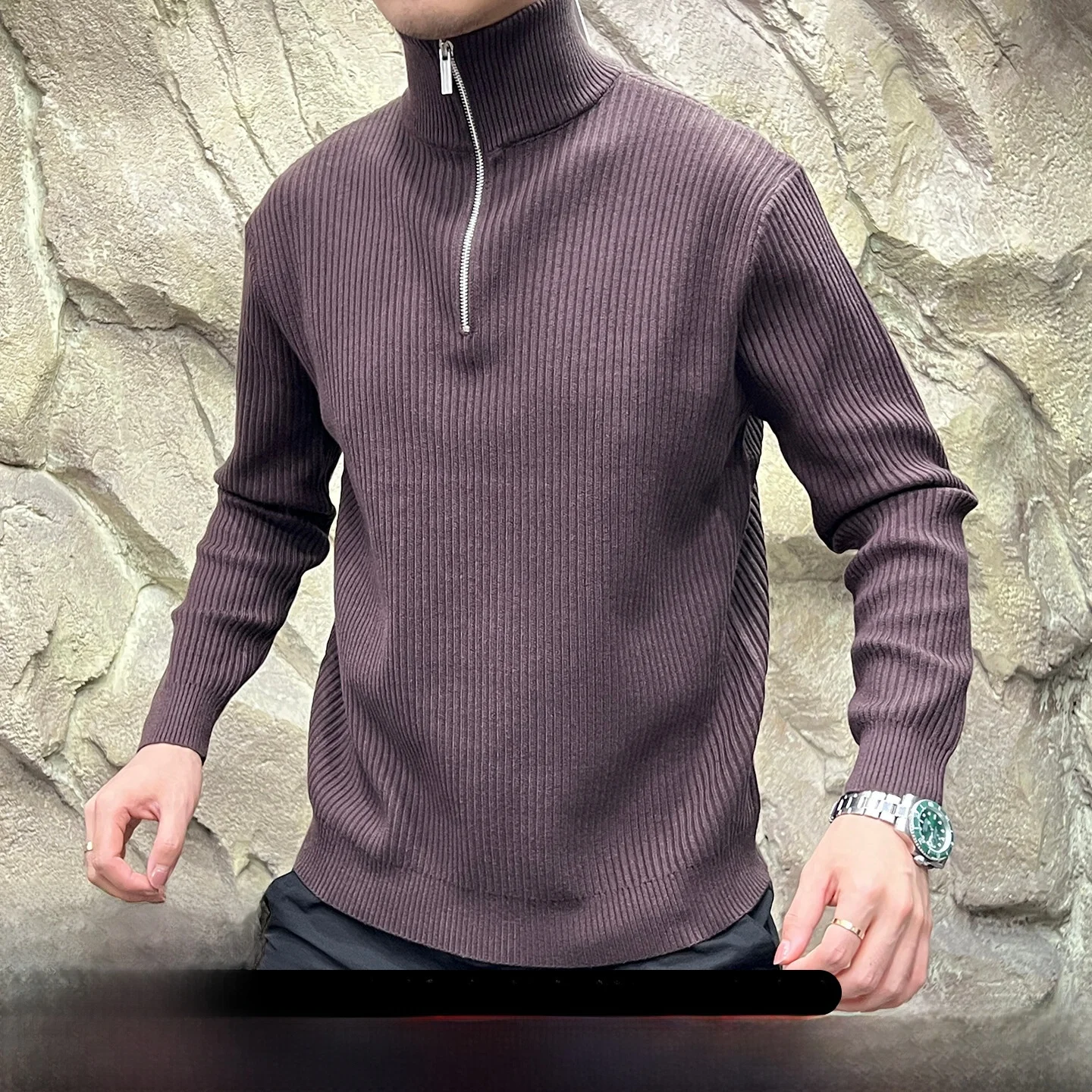 

Мужской модный вязаный свитер на молнии крупной вязки, дышащий, для ношения под одеждой, осенне-зимний, теплый, городской стиль