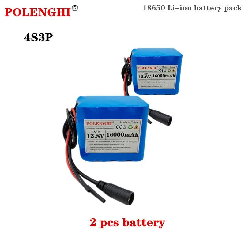 POLENGHI-Batterie 18650 4S3P, 12.8V, 16Ah, BMS, adaptée aux bateaux électriques, alimentation sans interruption 12V, chargeur 16.8V