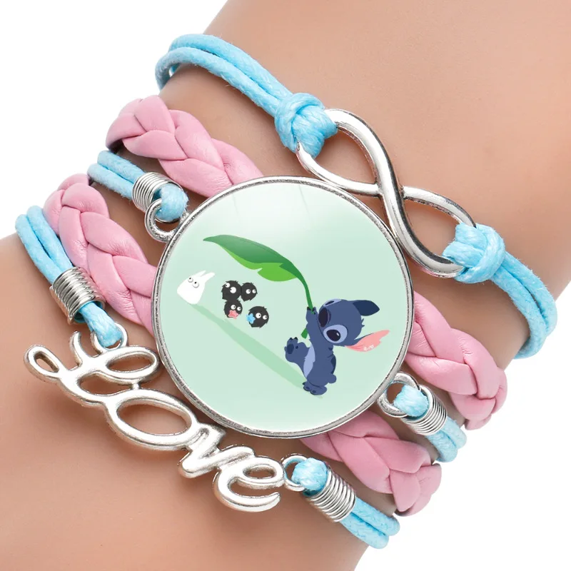 Disney Anime Figure Lilo & Stitch Bracelet Cartoon Pendant Stitch Model Glass Wristband Girls Accessories Gift Kid Christmas Toy