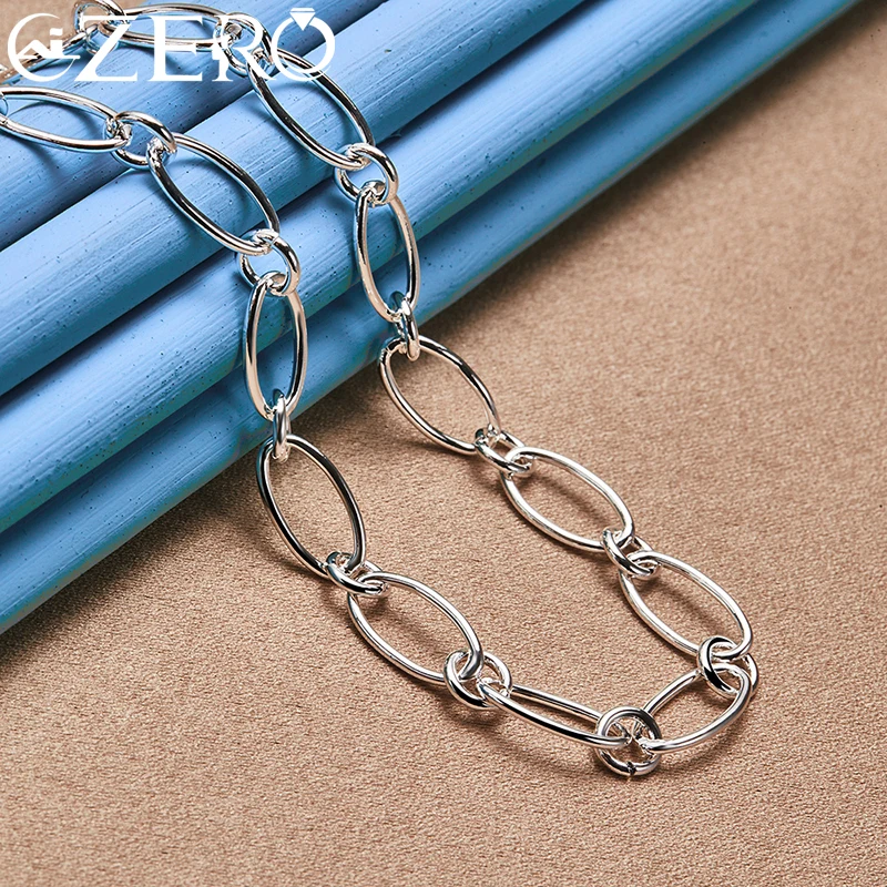 ALIZERO 925 Sterling Silver Classic Circular Ring Chain Necklace for Women Fashion Jewelry Charming Accessories