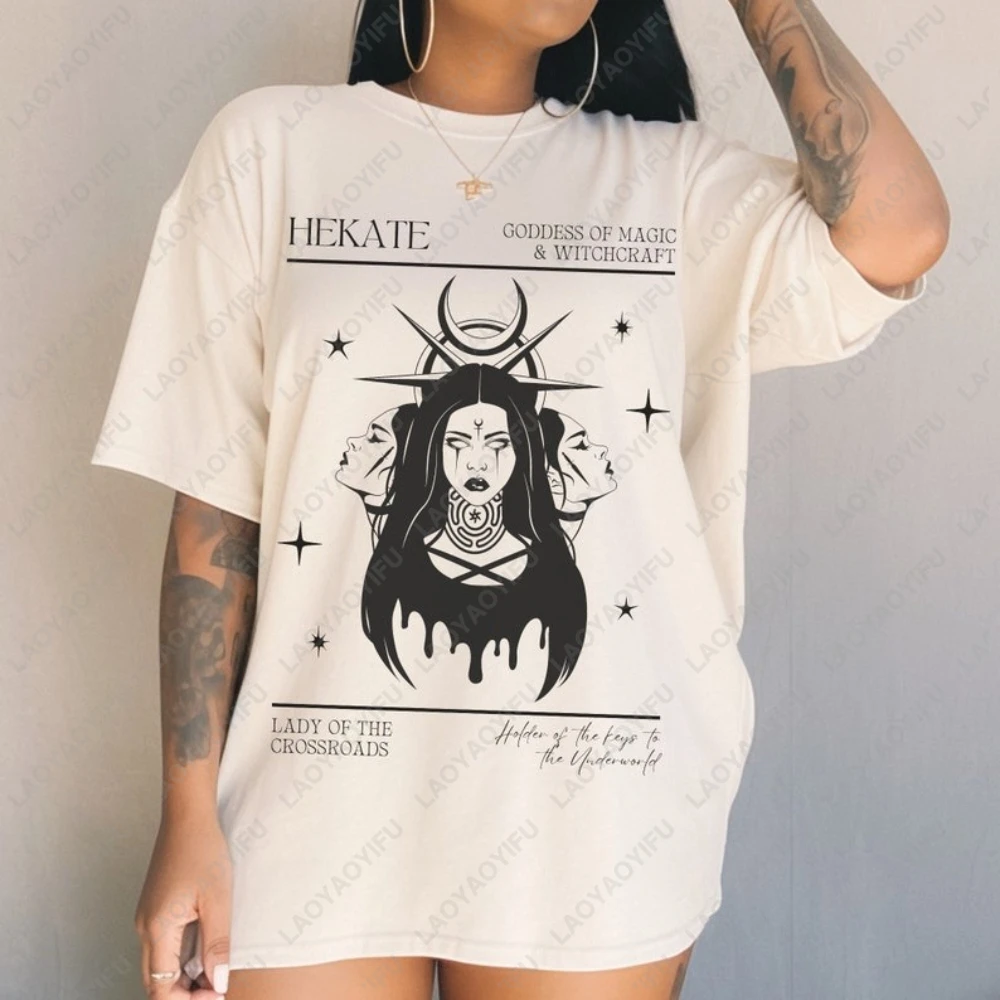 الثلاثي آلهة تي شيرت مطبوع بلايز آلهة هيكات الأساطير اليونانية ملابس حريمي التي شيرت Necromancy الملابس ساحرة للجنسين بلايز #5