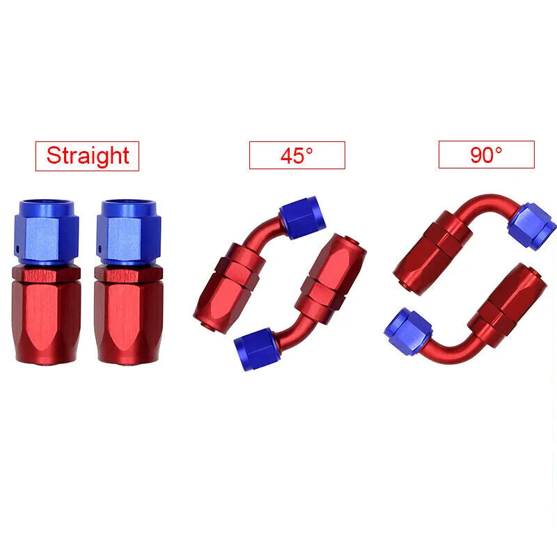 Universal 6AN 10FT Fuel Line Hose Kit Nylon & Stainless Steel Braided Oil Swivel Black + 6pcs Hose End Fitting Red-Blue