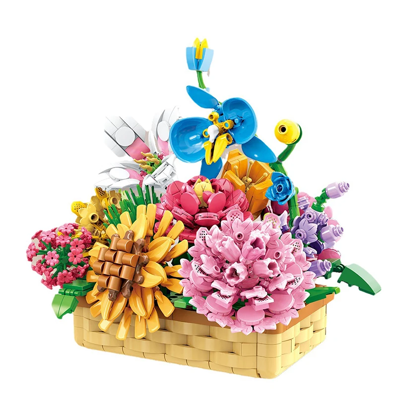 

Creative Flower Series Potted Succulent Plants Lily Carnation Flower Basket Building Blocks Bricks Toys Gifts