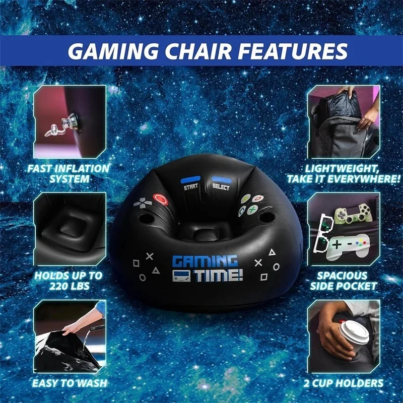 Inflatable Gaming Chair With Cup Holder And Side Pocket Black Sofa Seat For Gamers Party Centerpiece Home Office Birthday Gift - view 3