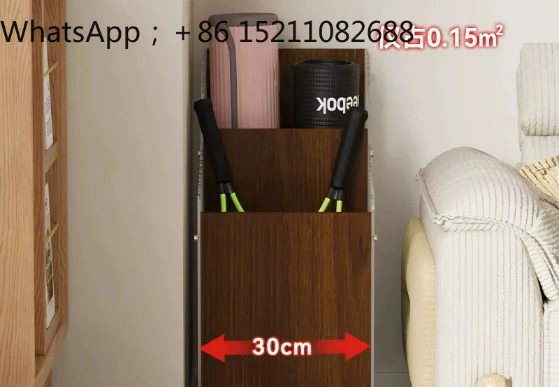 SCY Wood Grain Multifunctional Sports Equipment Storage Rack Movable Home Yoga Mat Racket Storage Cabinet Locker