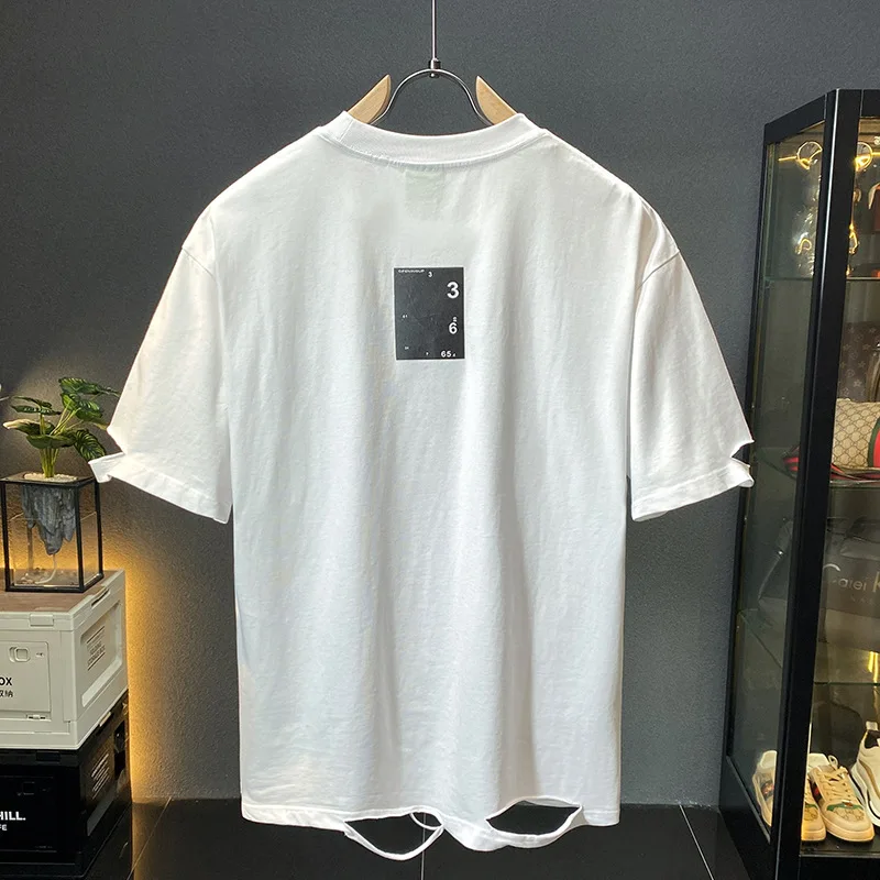 

Heavy300g summer new ripped half sleepvett-shirt MEN'S FASHION street loose casual couple short sleeve top